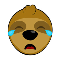 vector illustration face bear sloth character animal cartoon, crying with tears falling from his eyes