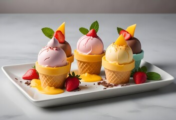 Ice cream scoops of different flavors,