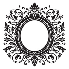 Circle floral frame silhouette isolated on a white background