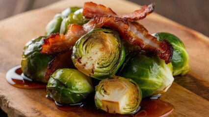 Brussels sprouts with crispy strips of bacon and delicate maple syrup.
