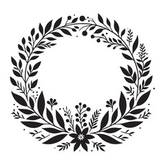 Circle floral frame silhouette isolated on a white background