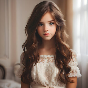 Melancol&iacute;a y Belleza: Jovencita con Cabello Casta&ntilde;o en Estilo Retro