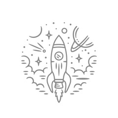 rockets in space with a modern, fun, and childish line art style, can also be applied to tattoo designs