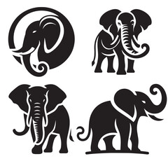 4 sets black of elephants silhouette isolated on white background PNG joeg eps transparent illustrated