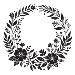 Circle floral frame silhouette isolated on a white background