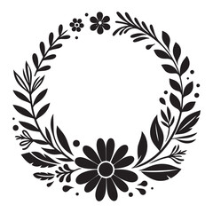 Circle floral frame silhouette isolated on a white background