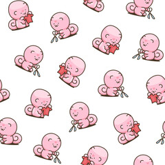 Cute kawaii pomeranian dog. Seamless pattern. Cartoon character. Vector drawing. Design ornaments.