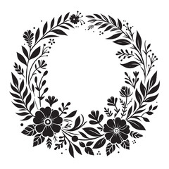 Circle floral frame silhouette isolated on a white background