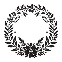 Circle floral frame silhouette isolated on a white background