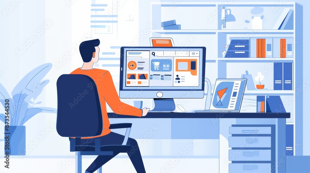 Poster Software developer working on e-commerce app with AI and big data, modern office-2e480c362614