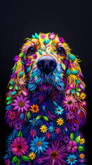 A Cocker Spaniel Dog made of colorful flowers