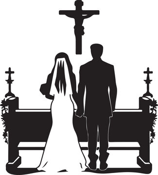 bride groom silhouette church wedding scene clip art preview