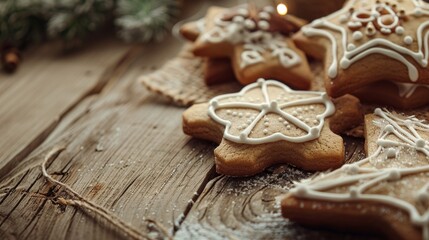 Festive Gingerbread Cookies on Rustic Wooden Table