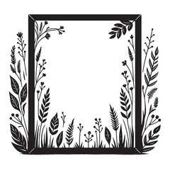 Rectangle floral frame silhouette isolated on a white background