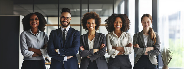 A diverse group of people at the office gathers around a large conference table, collaborating on an important project