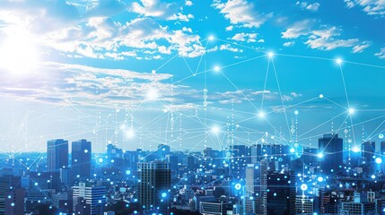 Fototapeta premium Futuristic Cityscape with Connected Network