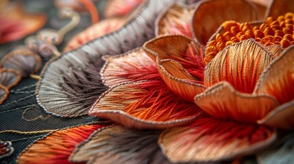 A close-up of a piece of embroidery, showcasing the intricate stitches and subtle shading, with the thread blending seamlessly to create a stunning and intricate design.