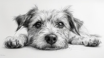Black and White Pencil Drawing of Jack Russell Terrier on White Background