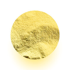 Gold foil, shiny handmade circle. Golden glittering texture, pattern. Luxury shining hand drawn background. Wedding, greeting card decoration element. Modern minimalist art. Vector illustration