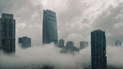 Fototapeta premium Skyscrapers in clouds with highways