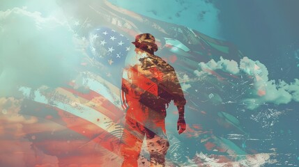 Powerful and dynamic double exposure artwork depicting a resolute Coast Guard rescue swimmer bravely facing the crashing waves. - Powerful and dynamic double exposure artwork depicting a resolute Coas