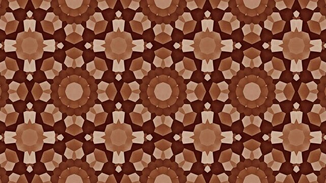 Abstract motion background wallpaper in sepia brown tones with a hypnotic geometric kaleidoscope pattern that moves at a relaxing pace