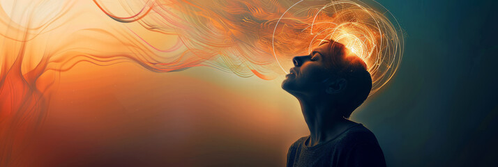 person feeling overwhelmed, with anxiety symbols radiating from their head.