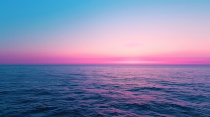 Naklejka premium A tranquil ocean sunset with vibrant pink and purple illuminating the calm water, serene and breathtaking natural scene