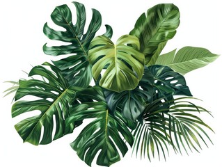 A lush collection of vibrant green tropical leaves, ideal for nature-themed designs and backgrounds.