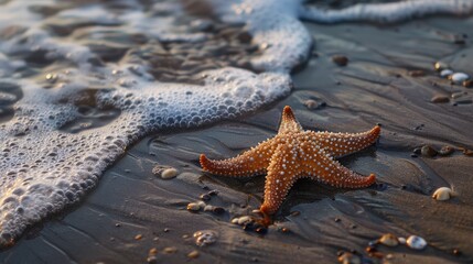 Lonely starfish on the shoreline