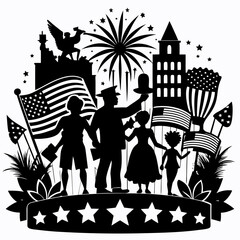 4th of july vector ,silhouette,statue of liberty american vector flag
