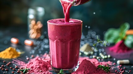 Vibrant Pink Berry Smoothie Overflowing with Refreshing Goodness