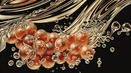 Naklejka premium A macro of multiple bubbles against a dark background, featuring a vortex at image center