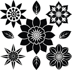Different types of flower silhouette vector illustration design
