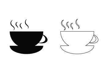 Coffee cup icon. Coffee cup with saucer line art icon for apps and websites. Cup of hot tea. Coffee cup with plate vector outline sign. Vector illustration. Eps file 14.