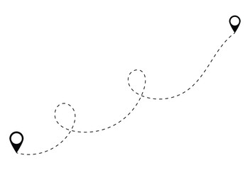 Route icon - two points with dotted path and location pin. Route location icon two pin sign and dotted line. Travel vector icon. Vector illustration. Eps file 16.