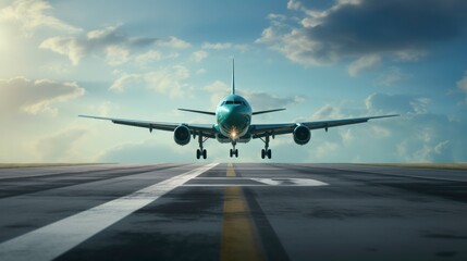 Airplane landing on the runway.