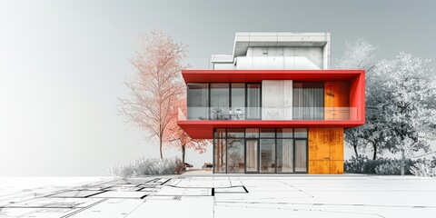 Modern Architectural Concept of a Two-Story House with Floor Plans and Sketches