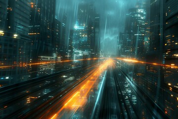Captivating digital art showcasing a modern cityscape illuminated by a dynamic 5G signal