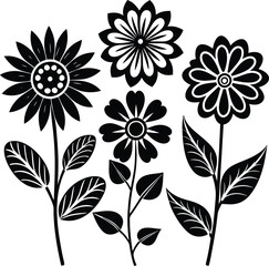 Different types of flower silhouette vector illustration design