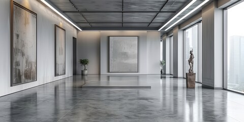 Fototapeta premium Modern Art Gallery with Minimalist Interior Design and Large Windows