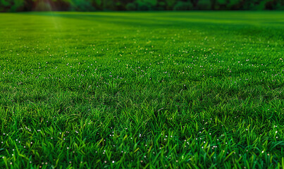 Obraz premium Lush Green Sports Field with Perfectly Manicured Grass Texture Background for Garden Lawn or Football Pitch Wallpaper Concept
