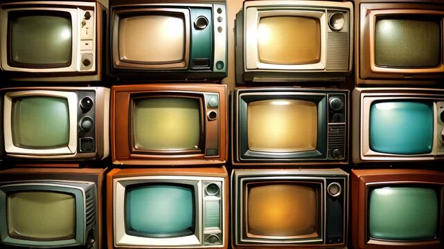 Old TVs pattern with green screen and flickering screens