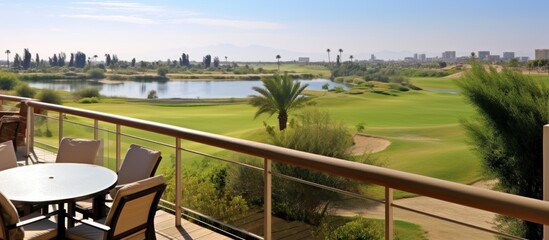 Fototapeta premium Balcony View of a Lush Golf Course