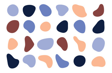 Liquid round deformed elements. Organic blob shapes. Abstract irregular forms. Set of isolated multi-colored vector elements on a white background.