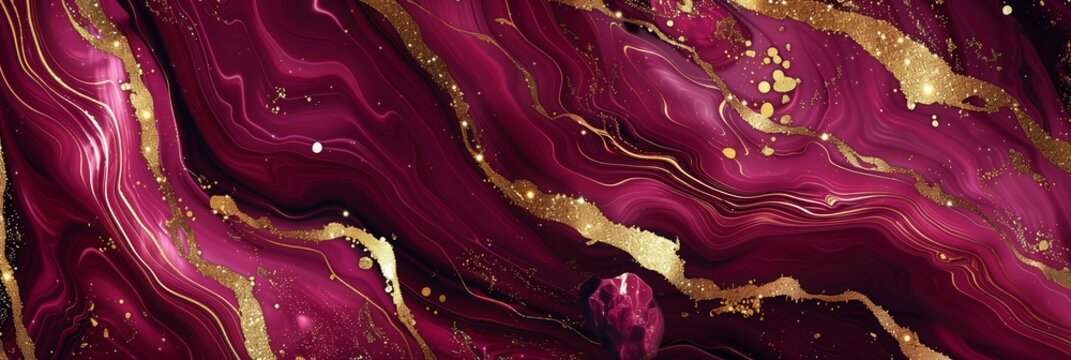 Abstract bordo and gold marble texture with fluid patterns and metallic accents, creating a rich design.