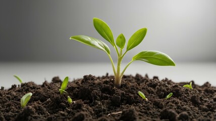 Young sprouting plant growing from the ground isolated on white and black background.