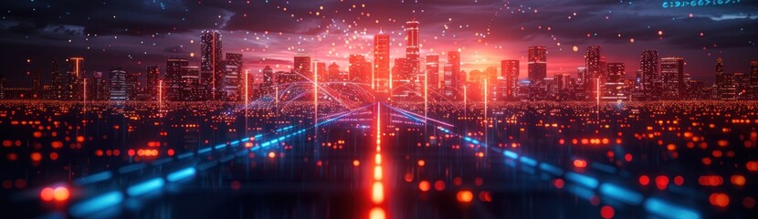 Fototapeta premium Cityscape with Neon Lights and a Futuristic Glow