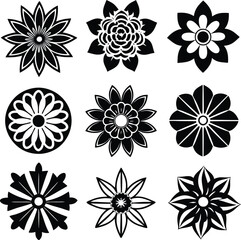Set of  Black and White Flowers silhouette Design