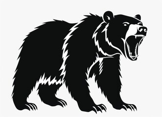 black bear roaring simple vector silhouette on white background, full body, simple design, simple lines, solid black color, svg cut file, no shadow, clean edges